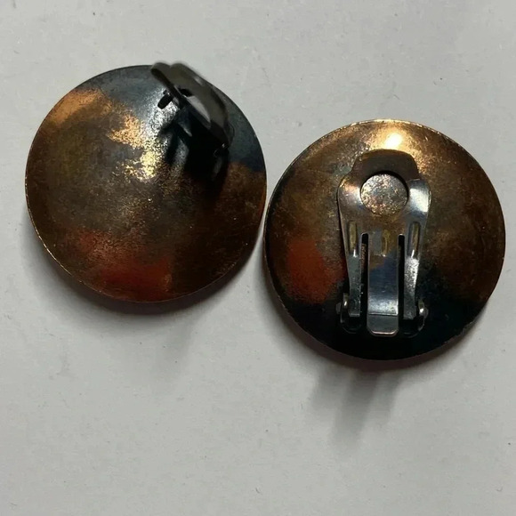 COPPER FLOWER 🌸 CLIP ON DISC EARRINGS. VINTAGE - Picture 6 of 7